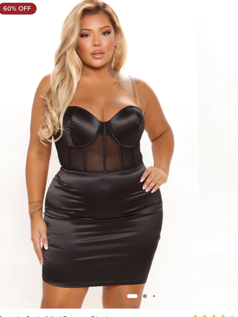 Fashion Nova Black Satin & Mesh Corset Mini Dress